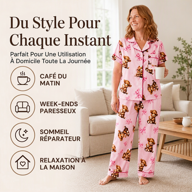 Ensemble de pyjama 3 pièces pour femme à motif vache Highland