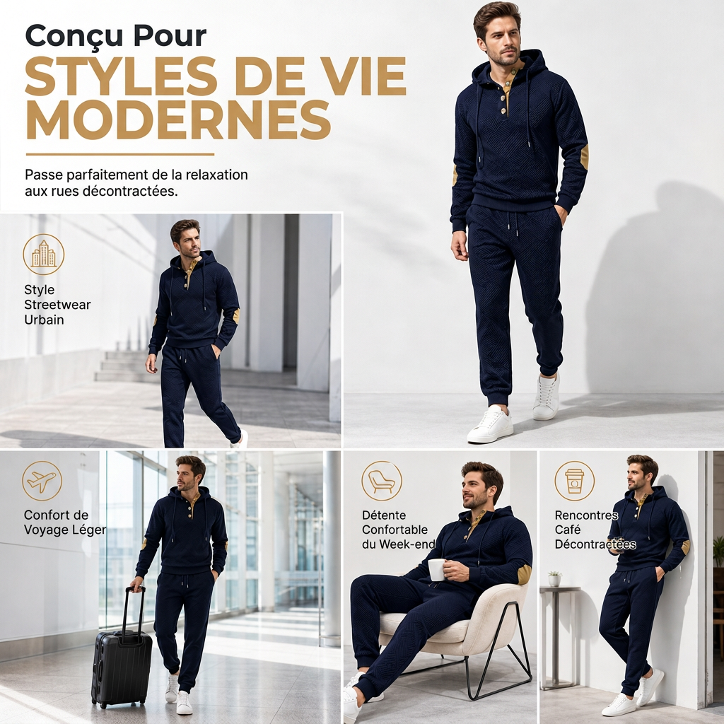 🍂 Ensemble homme 2 pièces avec sweat à capuche et pantalon – Style décontracté automne-hiver