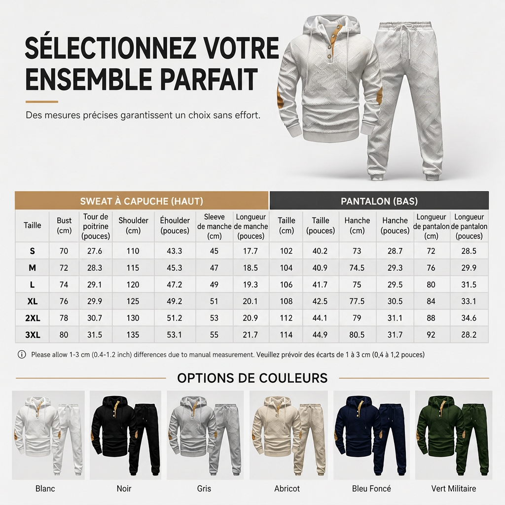 🍂 Ensemble homme 2 pièces avec sweat à capuche et pantalon – Style décontracté automne-hiver