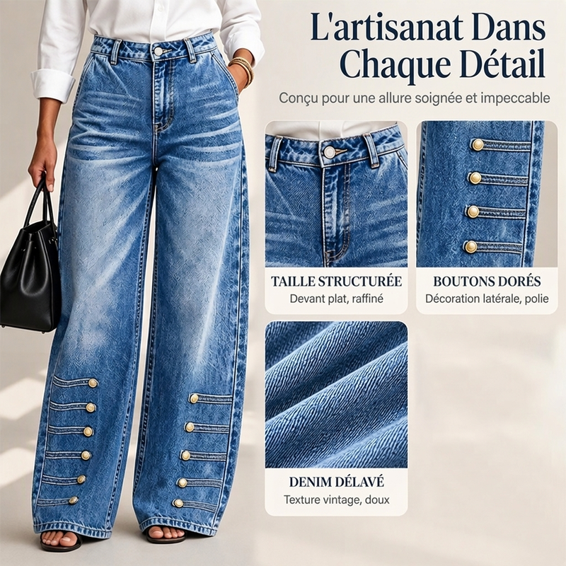 Jean élargi taille haute rétro pour femmes