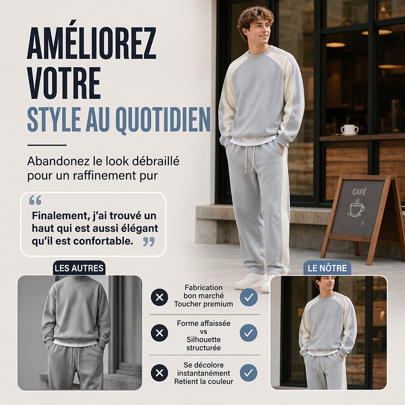 ⏳Liquidation totale⏳Sweat-shirt ample à blocs de couleurs pour hommes
