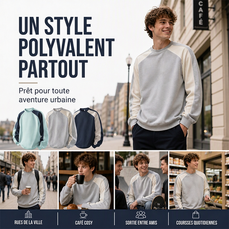 ⏳Liquidation totale⏳Sweat-shirt ample à blocs de couleurs pour hommes
