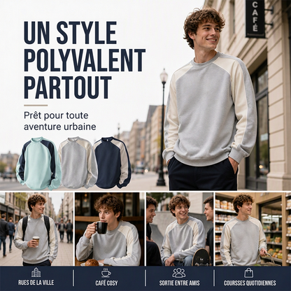 ⏳Liquidation totale⏳Sweat-shirt ample à blocs de couleurs pour hommes