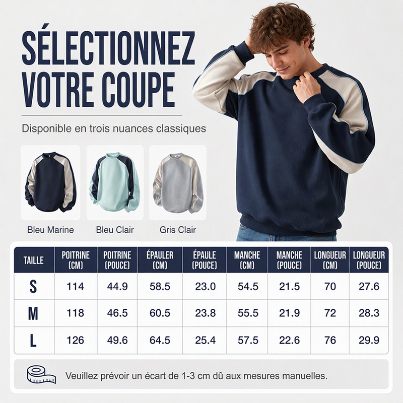⏳Liquidation totale⏳Sweat-shirt ample à blocs de couleurs pour hommes