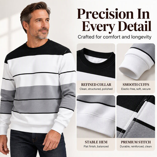 💎 Offre Exclusive 🧶 Pull Col Rond Rayé Décontracté pour Homme ✨ tissu doux, col rond, pull décontracté rayé