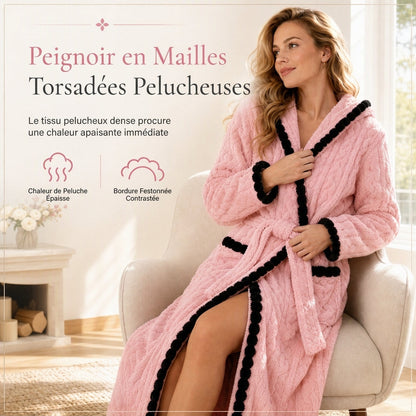 Peignoir en peluche tricoté manches longues épais