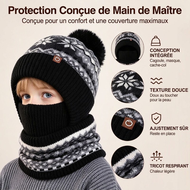 Cagoule thermique coupe-vent d'hiver pour enfants