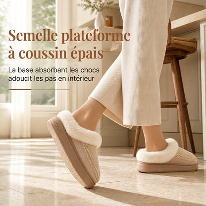 Pantoufles chaudes et épaisses pour femme, chaussures d'intérieur antidérapantes avec bordure en dentelle