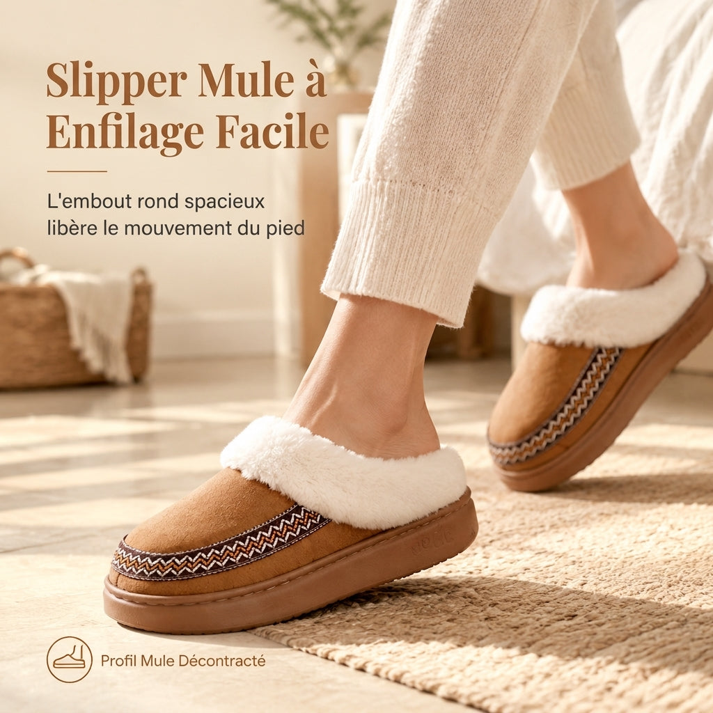 Pantoufles chaudes et épaisses pour femme, chaussures d'intérieur antidérapantes avec bordure en dentelle