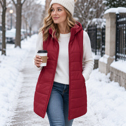 ✨ Gilet matelassé mi-long à capuche pour femme : facile à porter au quotidien 🧥