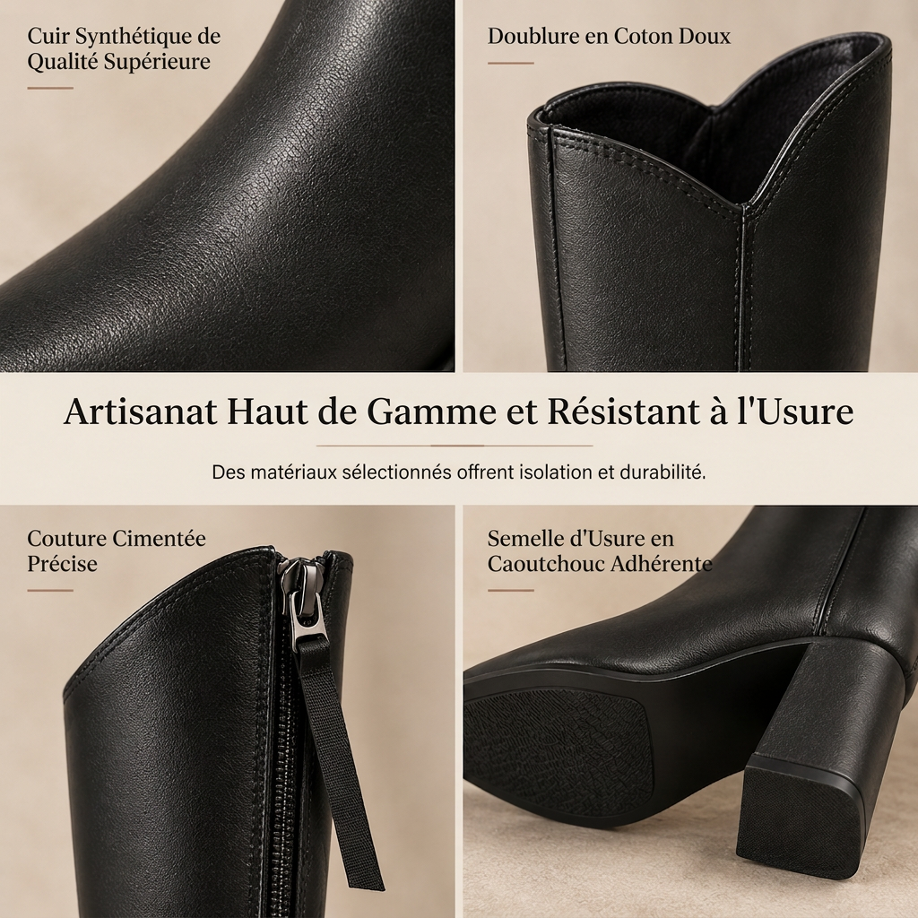 Bottes d'équitation genoux pointues pour femme, à talons haurs épais et fermeture éclair arrière