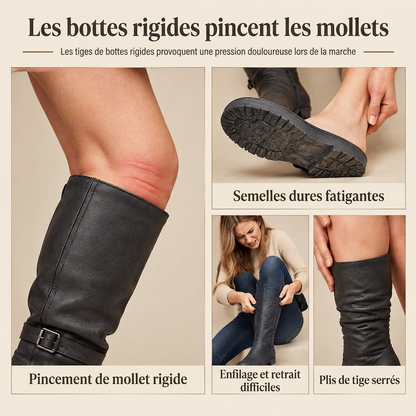 Bottes hautes genouillères femme rétro en daim slouchy confortables à semelle plate et double boucle