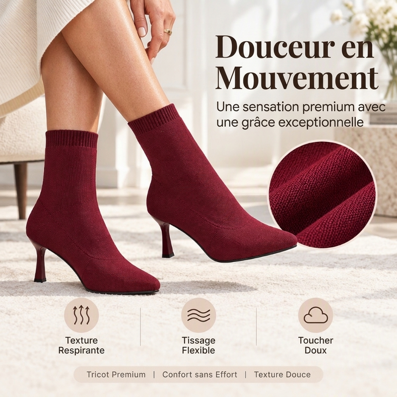 Bottes Femme élégantes à Bout Pointu et Talon Aiguille en Maille