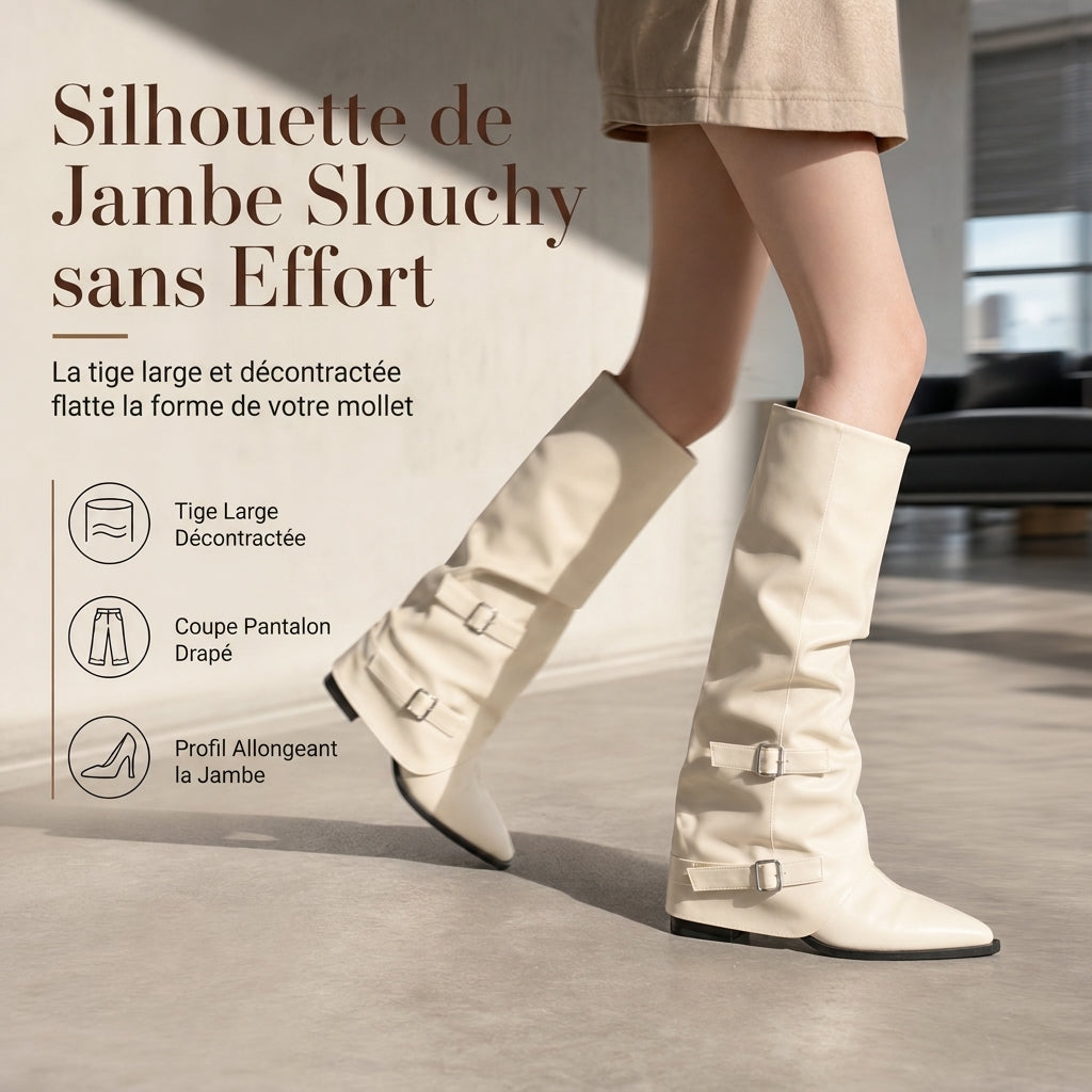 🔥-50 % DE RÉDUCTION👢Bottes à hauteur du genou bout pointu femme, cuir souple, talon bloc stable qui allonge la silhouette