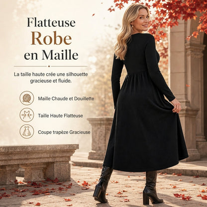 Robe à manches longues, col rond, de couleur unie, de coupe décontractée et ample pour femme