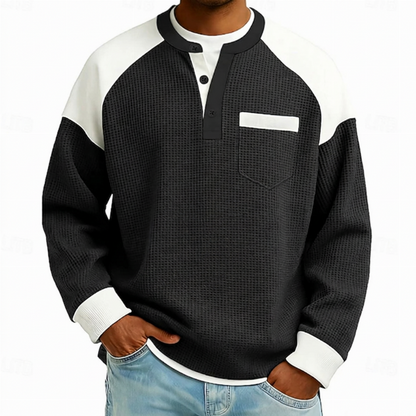 Haut Henley décontracté en maille gaufrée à blocs de couleurs pour hommes