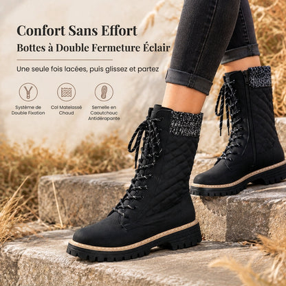 Bottes femmes à plateforme et bout rond pour mollets, chaussures à semelle épaisse en grandes tailles pour l'automne