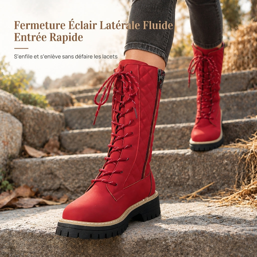 Bottes femmes à plateforme et bout rond pour mollets, chaussures à semelle épaisse en grandes tailles pour l'automne
