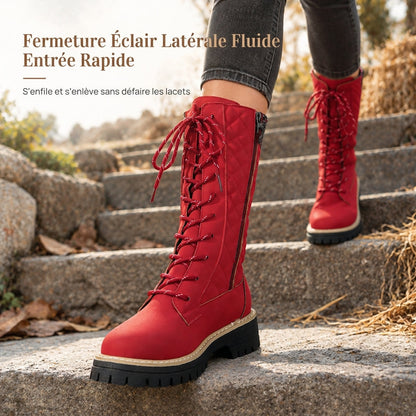 Bottes femmes à plateforme et bout rond pour mollets, chaussures à semelle épaisse en grandes tailles pour l'automne