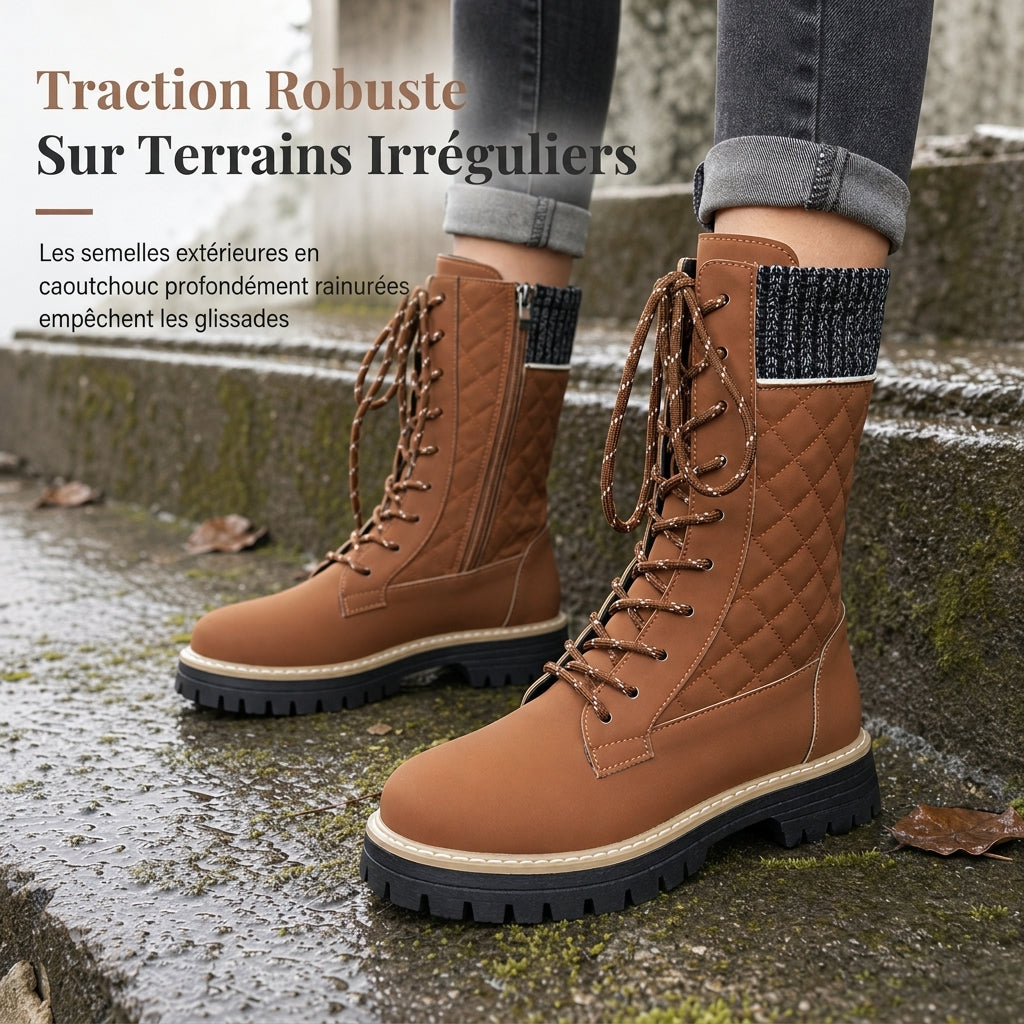 Bottes femmes à plateforme et bout rond pour mollets, chaussures à semelle épaisse en grandes tailles pour l'automne