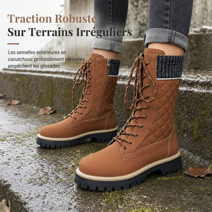 Bottes femmes à plateforme et bout rond pour mollets, chaussures à semelle épaisse en grandes tailles pour l'automne