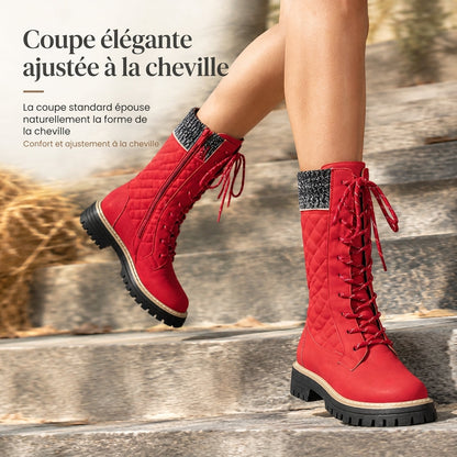 Bottes femmes à plateforme et bout rond pour mollets, chaussures à semelle épaisse en grandes tailles pour l'automne