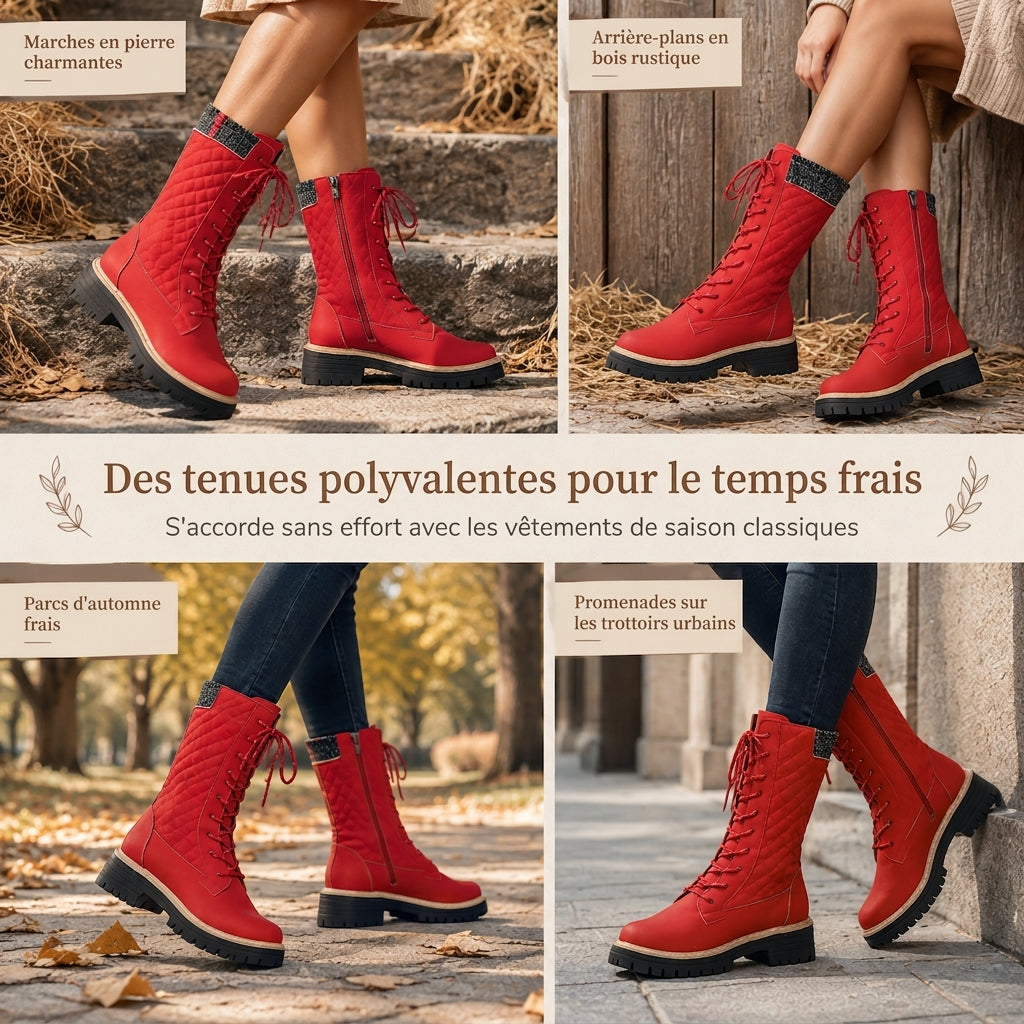 Bottes femmes à plateforme et bout rond pour mollets, chaussures à semelle épaisse en grandes tailles pour l'automne