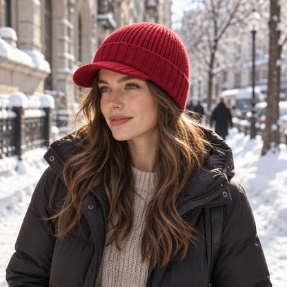 Bonnet en maille chaud avec visière, unisexe