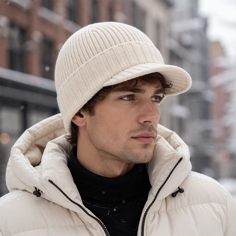 Bonnet en maille chaud avec visière, unisexe