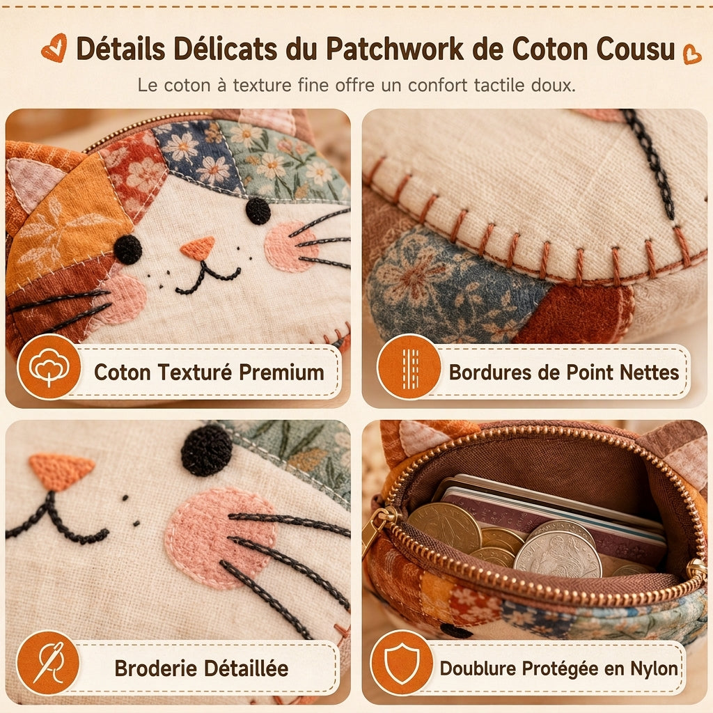 Mignon petit portemonnaie pour chats Patchwork et porte-cartes portable, petit sac créatif pour filles