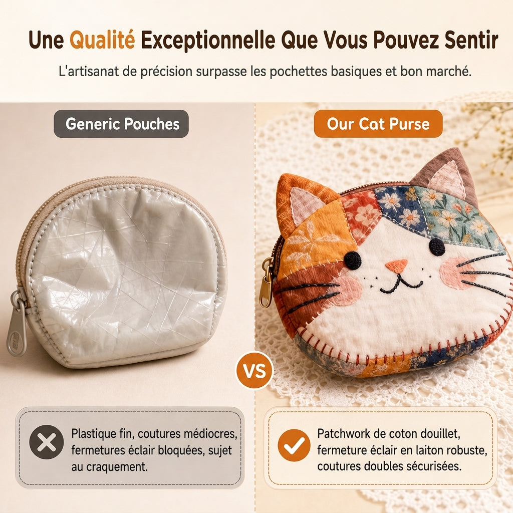 Mignon petit portemonnaie pour chats Patchwork et porte-cartes portable, petit sac créatif pour filles