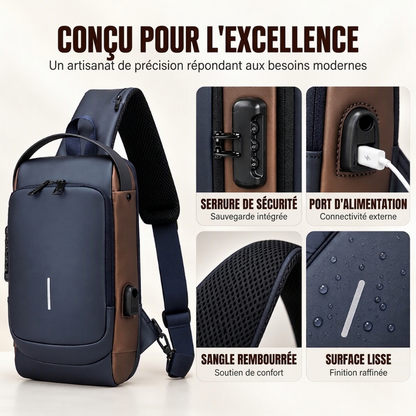 Sac bandoulière anti-vol avec port de charge USB pour hommes