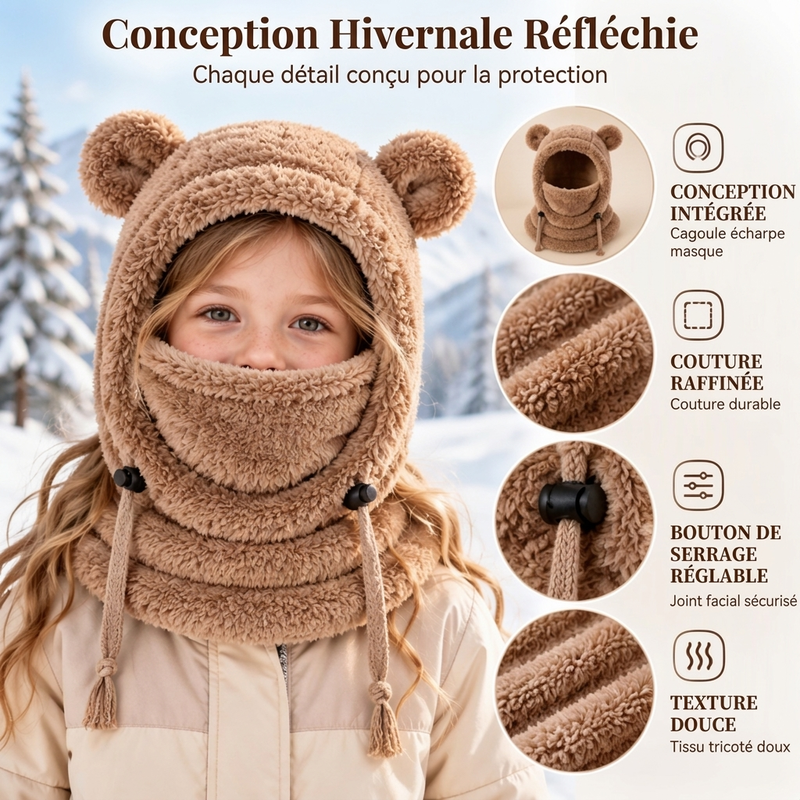 Balaclava doudou et chaude pour enfants avec d'adorables oreilles d'ours
