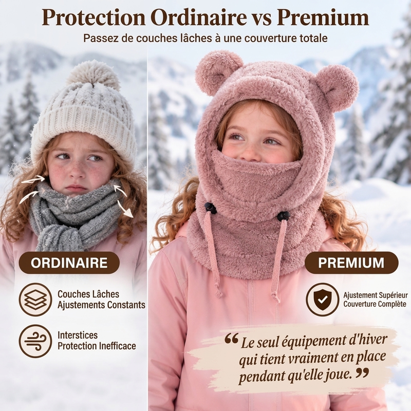 Balaclava doudou et chaude pour enfants avec d'adorables oreilles d'ours