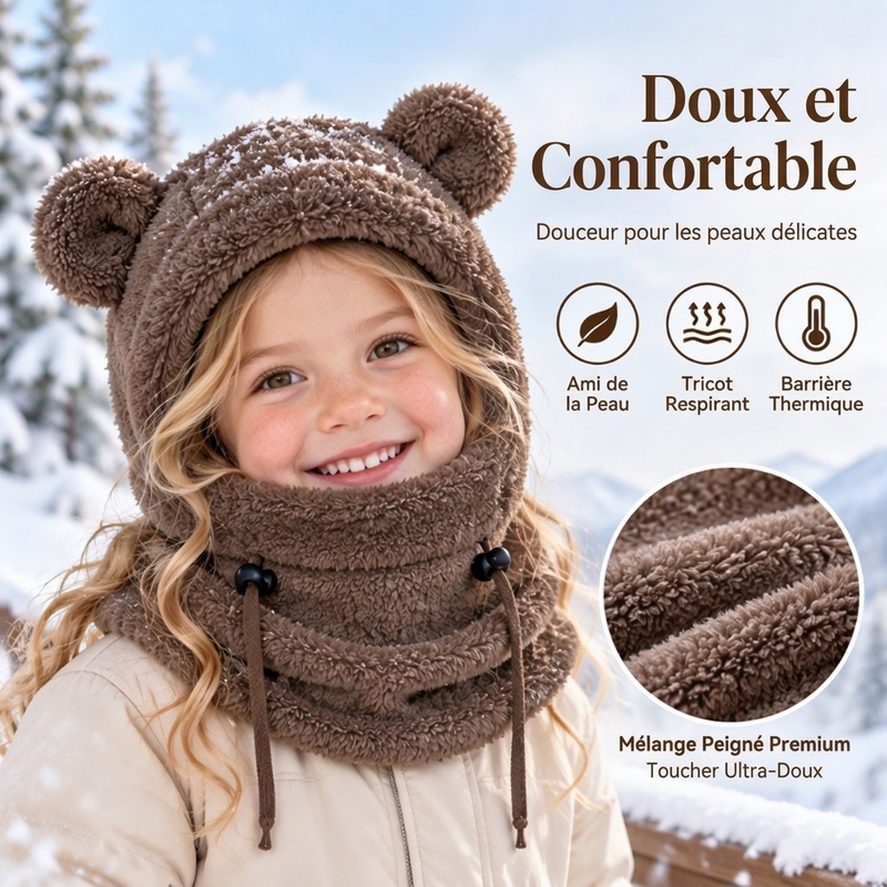 Balaclava doudou et chaude pour enfants avec d'adorables oreilles d'ours