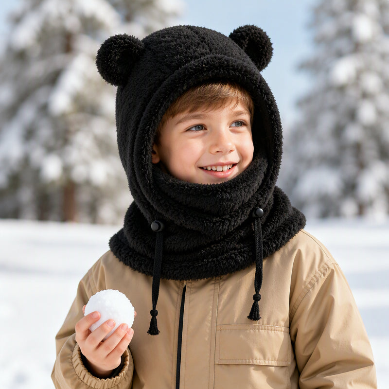 Balaclava doudou et chaude pour enfants avec d'adorables oreilles d'ours