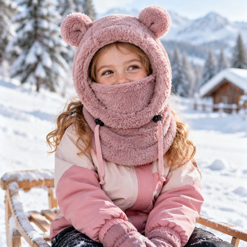 Balaclava doudou et chaude pour enfants avec d'adorables oreilles d'ours