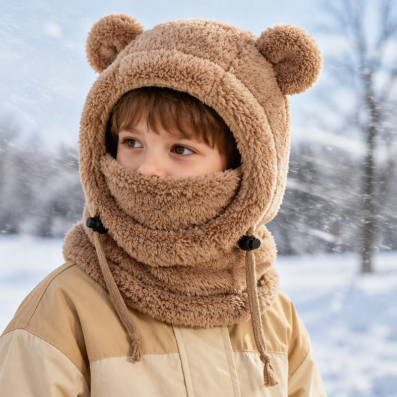 Balaclava doudou et chaude pour enfants avec d'adorables oreilles d'ours
