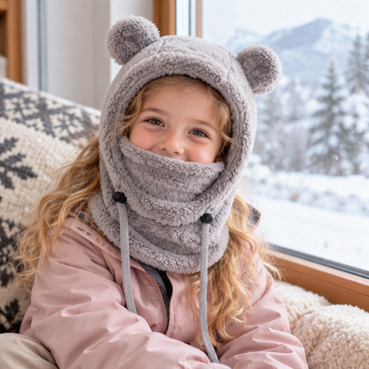 Balaclava doudou et chaude pour enfants avec d'adorables oreilles d'ours