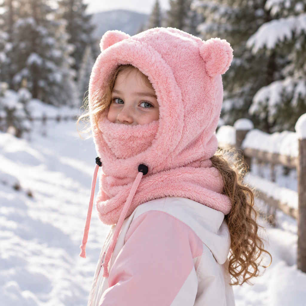 Balaclava doudou et chaude pour enfants avec d'adorables oreilles d'ours
