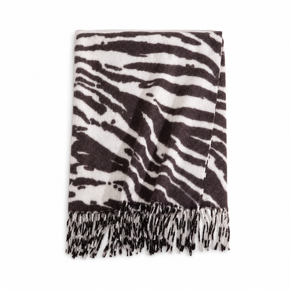 Foulard en fausse cachemire à imprimé zébré pour femmes, châle et écharpe d'hiver épais et chauds avec pompons