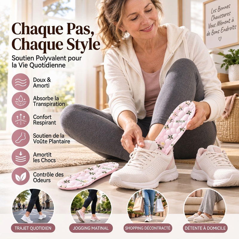Semelles respirantes anti-odeurs à la camélia