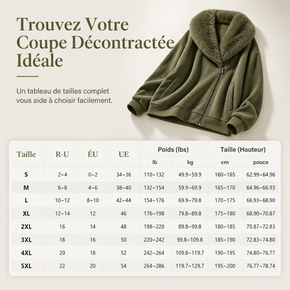 Manteau décontracté pour femme avec col en fausse fourrure pelucheuse et fermeture éclair asymétrique