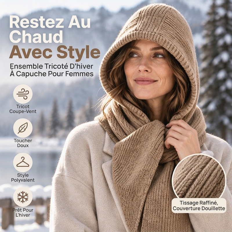 Écharpe à capuche en tricot thermique 2-en-1 pour femme