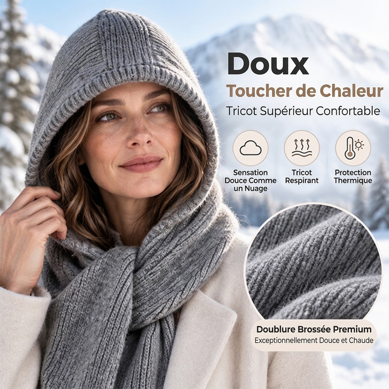 Écharpe à capuche en tricot thermique 2-en-1 pour femme