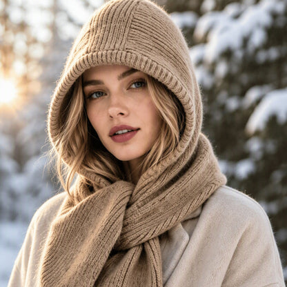 Écharpe à capuche en tricot thermique 2-en-1 pour femme