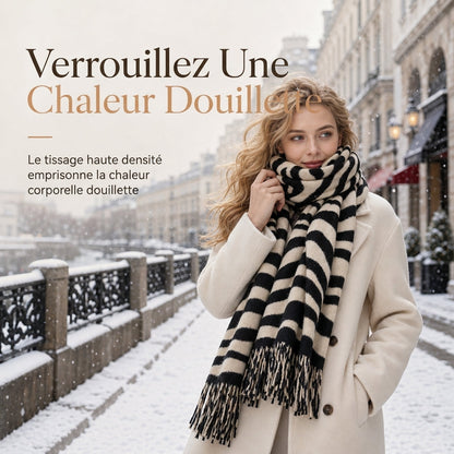 Foulard en fausse cachemire à imprimé zébré pour femmes, châle et écharpe d'hiver épais et chauds avec pompons