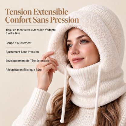 Bonnet en tricot épais pour femme avec tour de cou et masque facial intégrés, bonnet chaud de protection des oreilles pour les activités extérieures en hiver