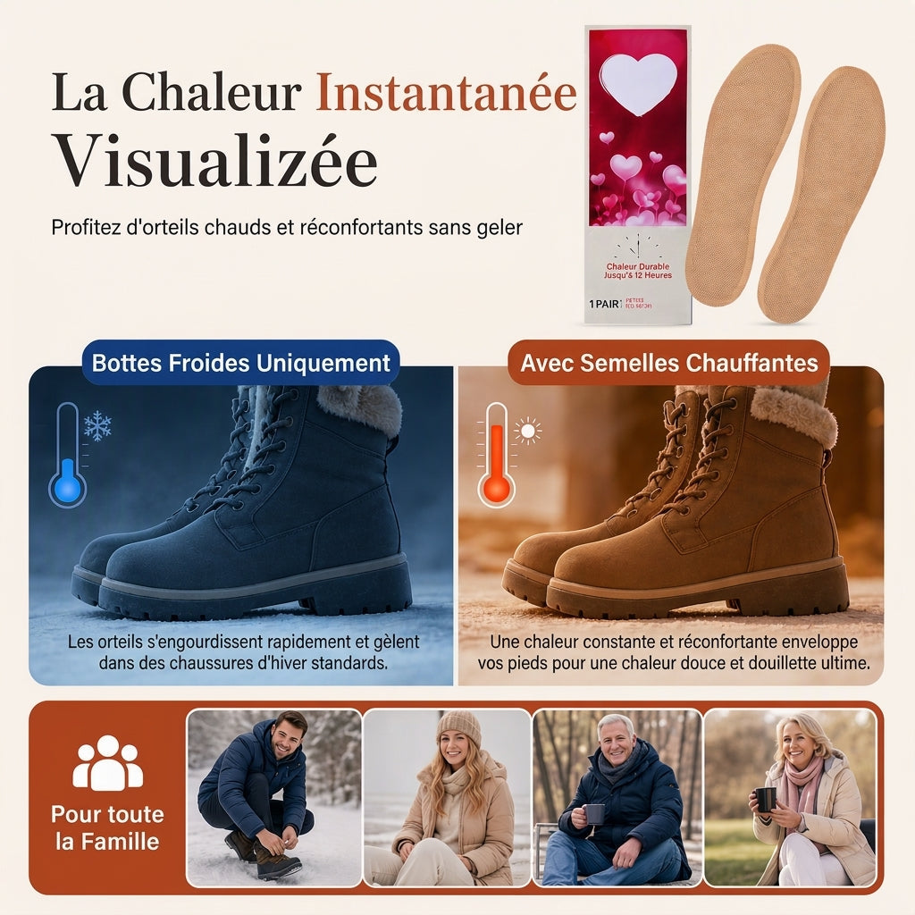 Semelles chauffantes jetables à température constante pour hommes, femmes et enfants