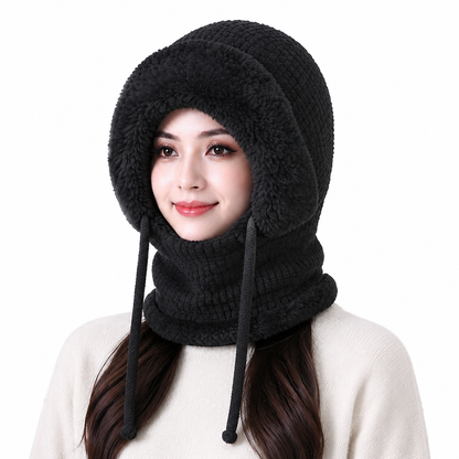 Bonnet en tricot épais pour femme avec tour de cou et masque facial intégrés, bonnet chaud de protection des oreilles pour les activités extérieures en hiver